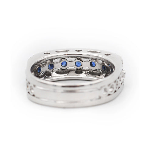 Anello Fascia in Oro Bianco con Zaffiri e Diamanti 58 Facettes 22374