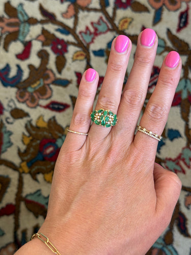 Bague 54 Bague vintage en or jaune 14K avec émeraudes et diamants 58 Facettes