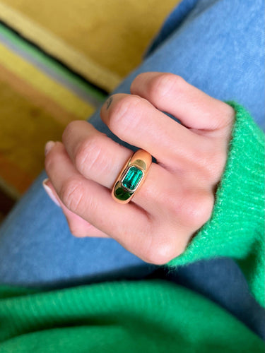 Bague 57 Bague jonc en or jaune 18 carats avec émeraude 58 Facettes 1