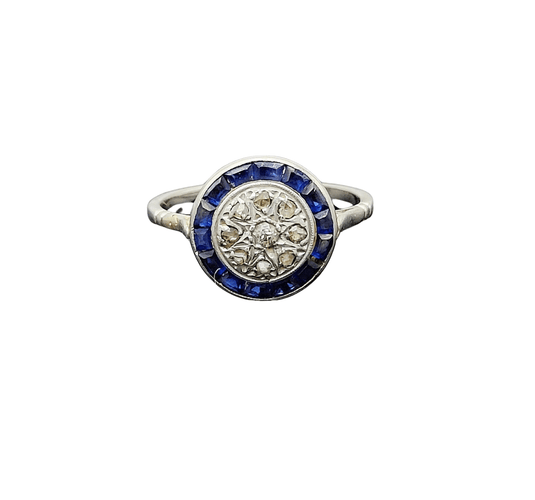 Bague 54 Bague art deco en platine ornée de saphirs et diamants 58 Facettes