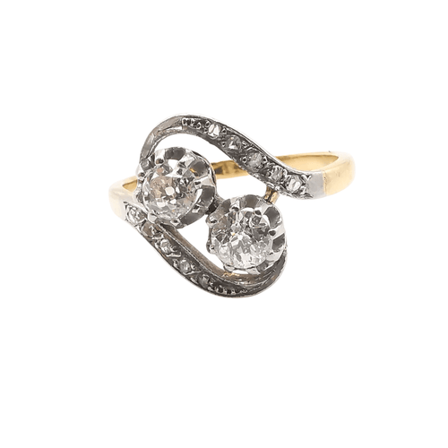 Bague 56 Bague "Toi et Moi" Or jaune Platine & Diamants 58 Facettes