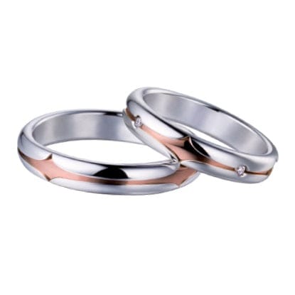 Bague Polello - Bague alliance en or blanc et rose avec diamants 58 Facettes G1174B