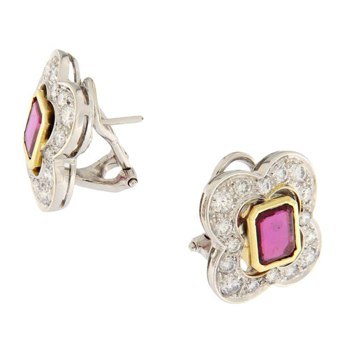Boucles d'oreilles Boucles d'oreilles en or jaune et blanc 18 ct rubis et diamants 58 Facettes G3383