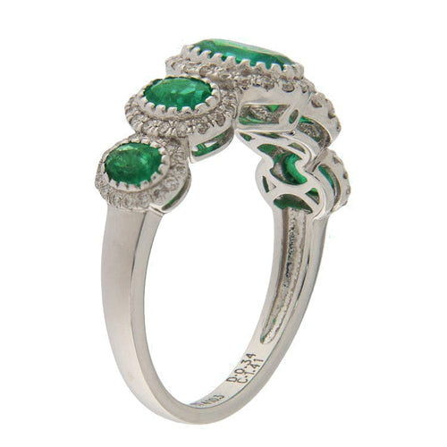 Bague Guidetti - Bague alliance en or blanc avec émeraudes et diamants 58 Facettes G3662