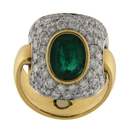 Bague 52 Gino Fontana - Bague vintage en or jaune et blanc avec émeraude et diamants 58 Facettes G3731