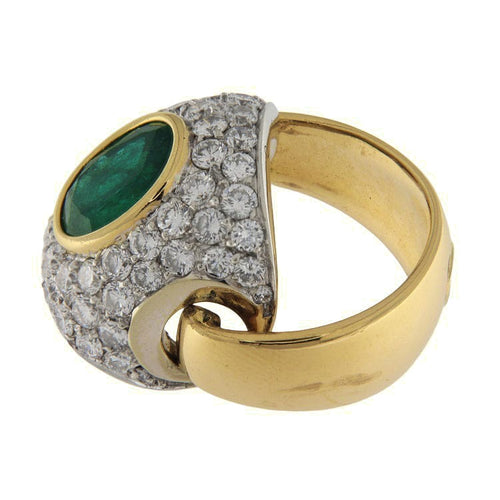 Bague 52 Gino Fontana - Bague vintage en or jaune et blanc avec émeraude et diamants 58 Facettes G3731
