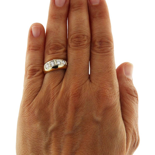 Bague 55.5 Bague alliance vintage en or jaune et blanc 18 ct avec diamants 0,74 ct 58 Facettes G3746