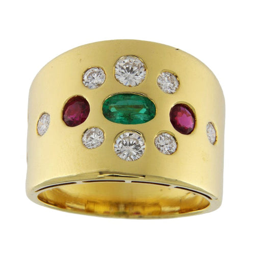 Bague Bague en or jaune 750 avec diamants, rubis et émeraude 58 Facettes G3748