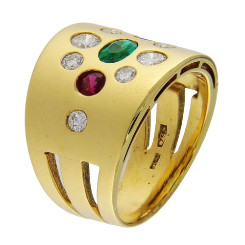 Bague Bague en or jaune 750 avec diamants, rubis et émeraude 58 Facettes G3748