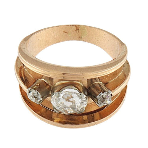 Bague 54 Bague bandeau vintage en or rose 18 ct avec diamant taille ancienne 58 Facettes G3785