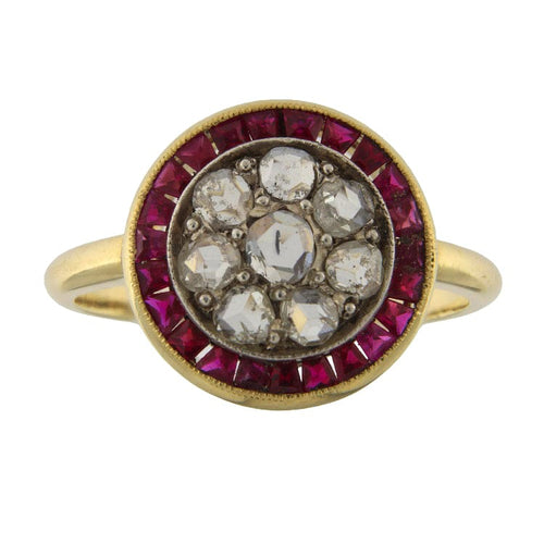 Bague 59.5 Bague vintage en or jaune 18 carats avec diamants taille rose et pierres rouges 58 Facettes G3841