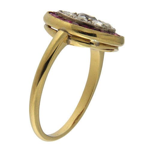 Bague 59.5 Bague vintage en or jaune 18 carats avec diamants taille rose et pierres rouges 58 Facettes G3841