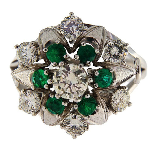 Bague 59 Bague vintage en or blanc 18 ct avec émeraudes et diamants 58 Facettes G3865