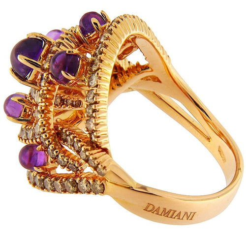 Bague 62 Bague vintage en or rose 18 kt avec améthystes et diamant Fancy Brown 58 Facettes G3866
