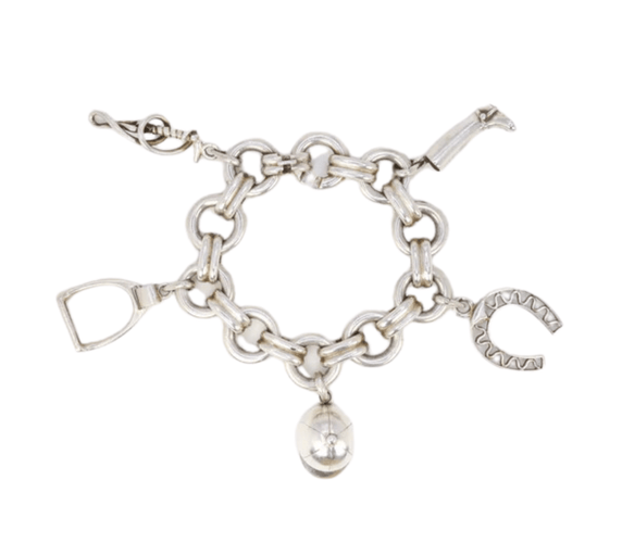 Bracelet Gaétan de Percin (attribué à HERMES) - Bracelet en argent et breloques thème hippique 58 Facettes 896