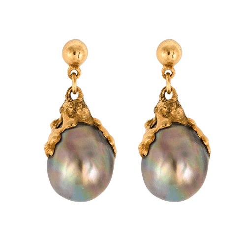 Boucles d'oreilles 1.40 x 1.10 Paire de Pendants d'oreilles or jaune, perles de Tahiti 58 Facettes DV0717-1-1.40 x 1.10