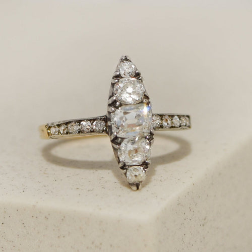 Bague 54 Bague navette édouardienne - Bague en or jaune 585 et diamants 58 Facettes 2919