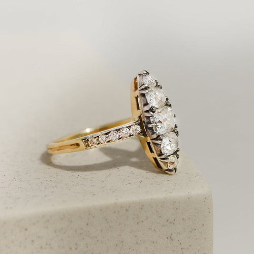 Bague 54 Bague navette édouardienne en or jaune 585 et diamants 58 Facettes 2919