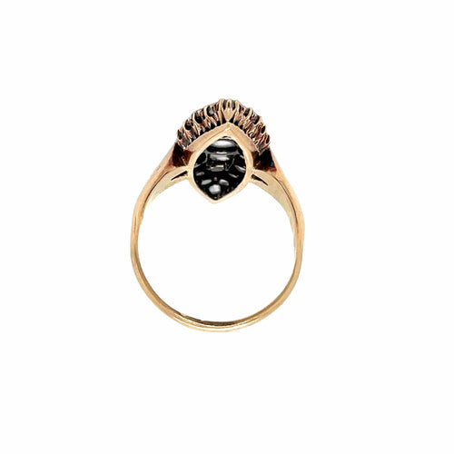 Bague Belle Époque - Bague navette en or 18K, argent et diamants 58 Facettes