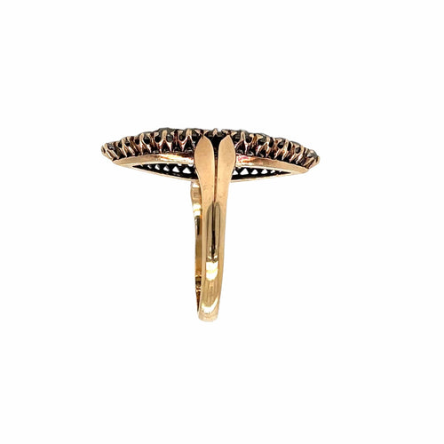 Bague Belle Époque - Bague navette en or 18K, argent et diamants 58 Facettes