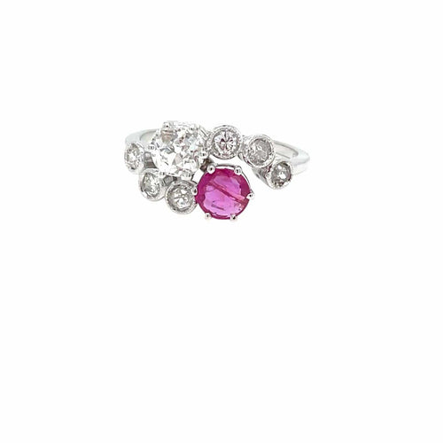 Bague 54 Époque victorienne - Bague Toi et Moi en or 18k rubis et diamants 58 Facettes