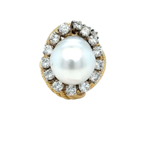 Bague 46 David Webb - Bague turban en or jaune 18k, perle des mers du Sud et diamants 58 Facettes