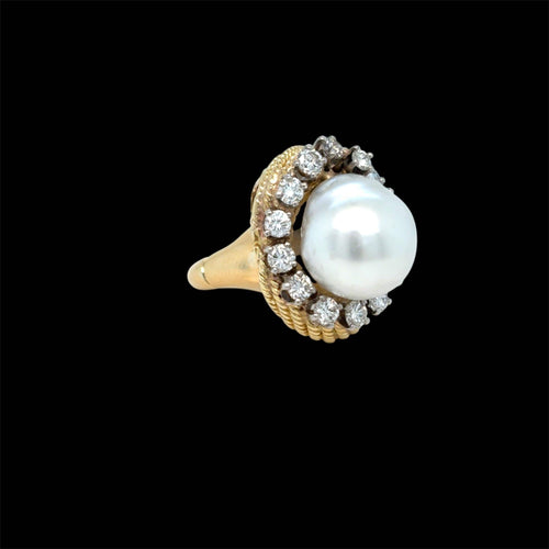 Bague 46 David Webb - Bague turban en or jaune 18k, perle des mers du Sud et diamants 58 Facettes