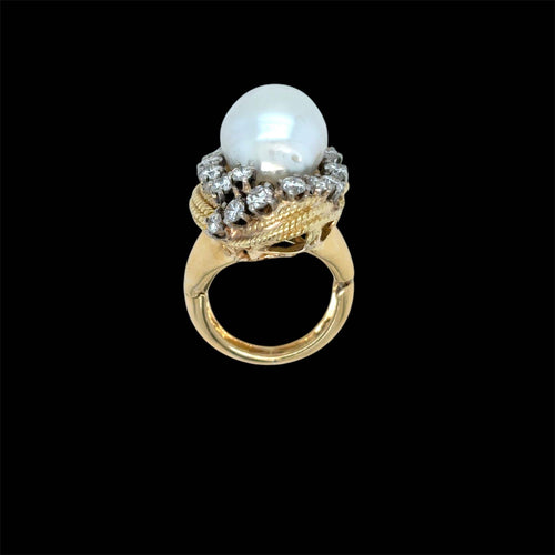 Bague 46 David Webb - Bague turban en or jaune 18k, perle des mers du Sud et diamants 58 Facettes