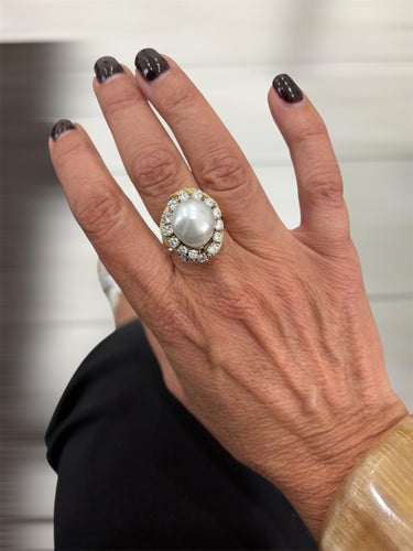 Bague 46 David Webb - Bague turban en or jaune 18k, perle des mers du Sud et diamants 58 Facettes
