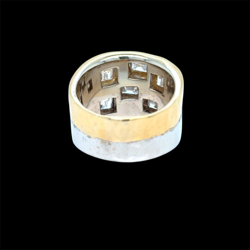 Bague 55 Faraone Gioielli - Bague bandeau en or jaune et blanc 18 kt et diamants 58 Facettes