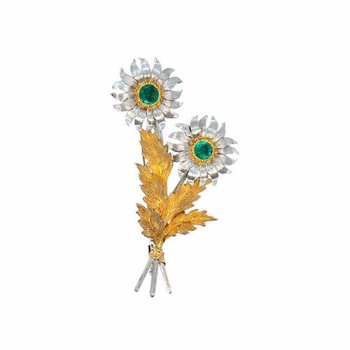 Broche Mario Buccellati - Broche Tournesols en or 18K et émeraudes 58 Facettes