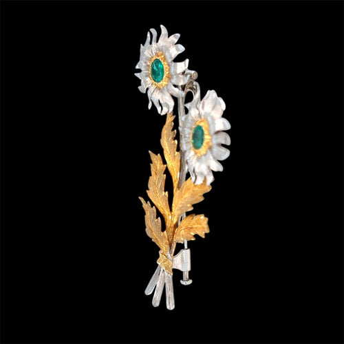 Broche Mario Buccellati - Broche Tournesols en or 18K et émeraudes 58 Facettes