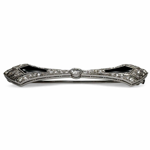Broche Broche barrette Art déco à palmette en platine, diamants et onyx 58 Facettes