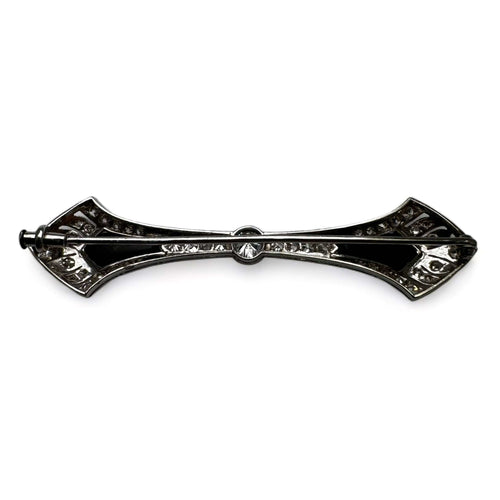 Broche Broche barrette Art déco à palmette en platine, diamants et onyx 58 Facettes