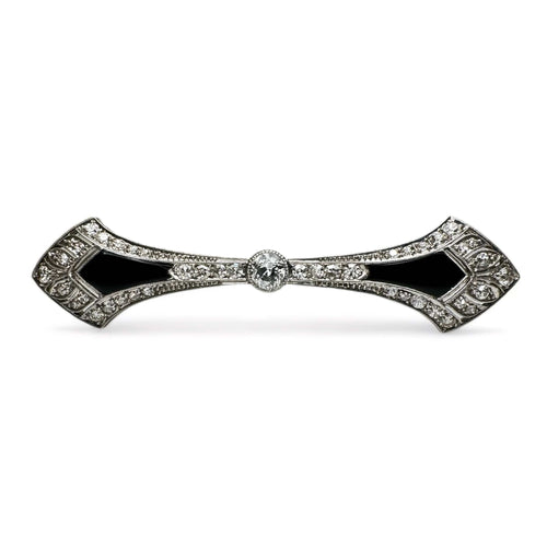 Broche Broche barrette Art déco à palmette en platine, diamants et onyx 58 Facettes