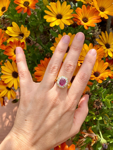 Bague 56 Bague cluster en or rose 18 carats rubis et diamants 58 Facettes