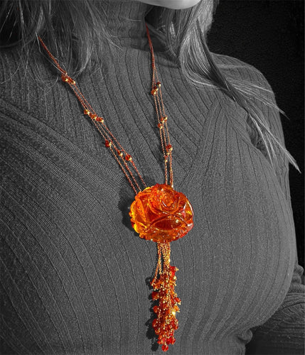 Collier Collier multifils avec pendentif en or 18 carats et ambre 58 Facettes
