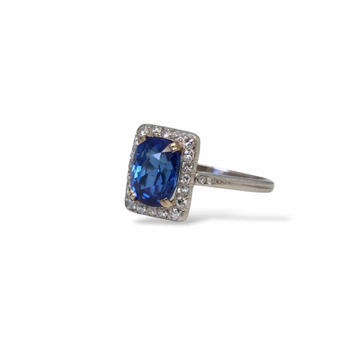 Bague 55 Bague ancienne - Bague saphir de Ceylan en or et platine et diamants 58 Facettes