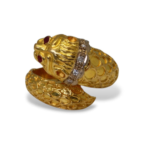 Bague 52 Lalaounis - Bague Tête de lion en or jaune et or gris, rubis et diamants 58 Facettes