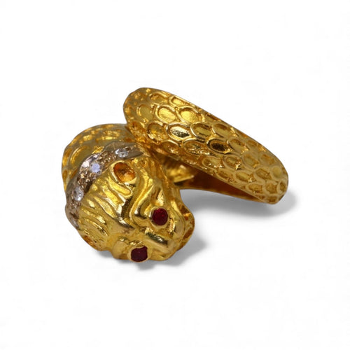 Bague 52 Lalaounis - Bague Tête de lion en or jaune et or gris, rubis et diamants 58 Facettes