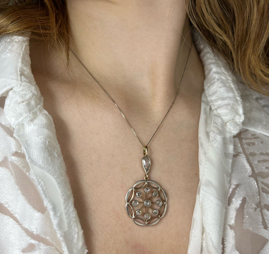 Pendentif Pendentif XIXe siècle - Pendentif circulaire avec diamants taille rose 58 Facettes