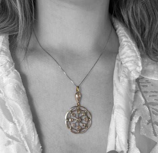 Pendentif Pendentif XIXe siècle - Pendentif circulaire avec diamants taille rose 58 Facettes