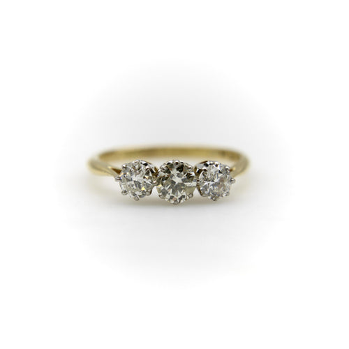 Bague Art déco - Bague trois pierres en or jaune 18k, platine et diamants 58 Facettes A2003U