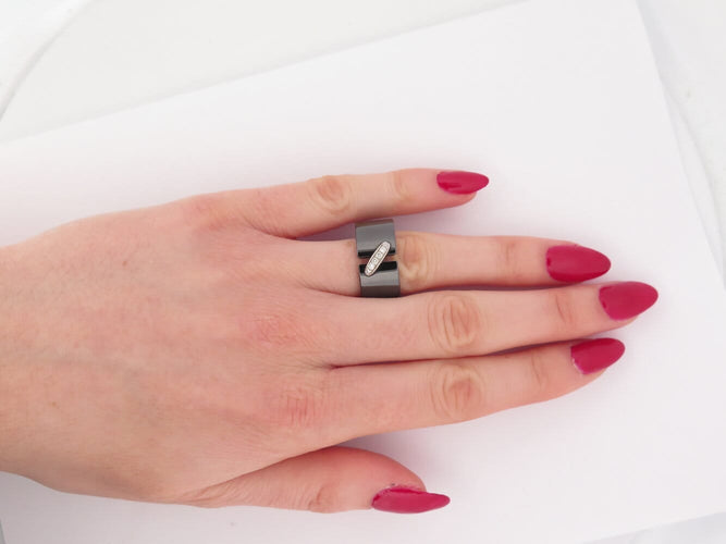 Bague 55 bague CHAUMET liens 081956 t55 en ceramique noir or blanc diamants 58 Facettes 272964