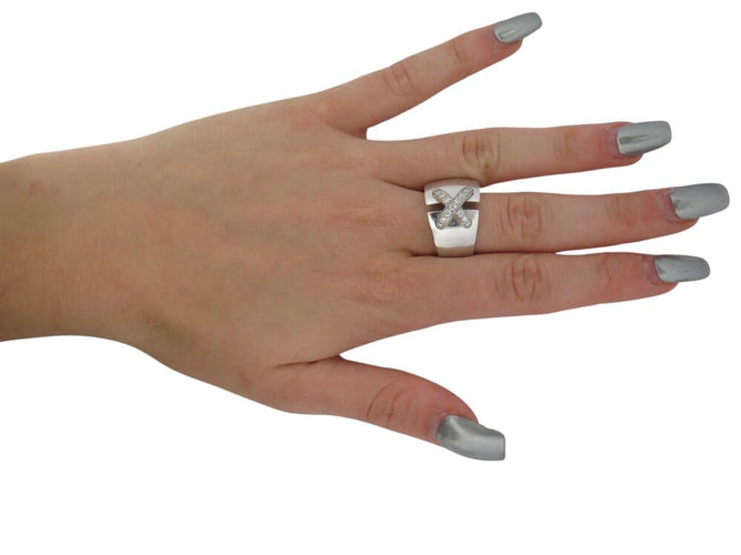 Bague 56 Chaumet Liens Croisés - Bague asymétrique GM en or blanc et diamants 58 Facettes 268855