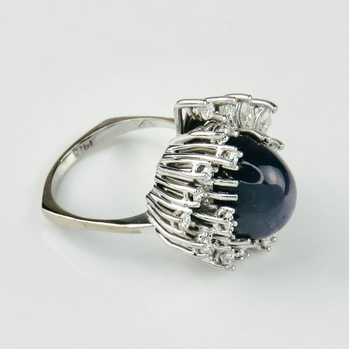 Bague 53.5 Bague en or blanc 750 avec saphir étoilé 15 ct et diamants 58 Facettes 1864