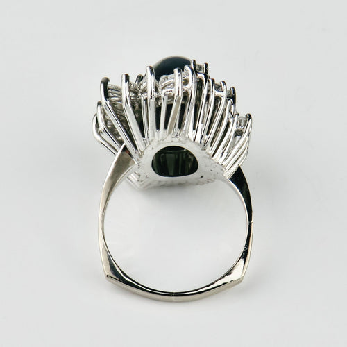 Bague 53.5 Bague en or blanc 750 avec saphir étoilé 15 ct et diamants 58 Facettes 1864