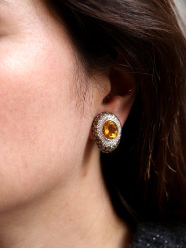 Boucles d'oreilles Clips d’oreilles vintage en or jaune 18 carats, citrines et diamants 58 Facettes 520
