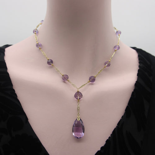 Collier Collier édouardien - Collier à perles d’améthyste Rose de France en or 14k 58 Facettes