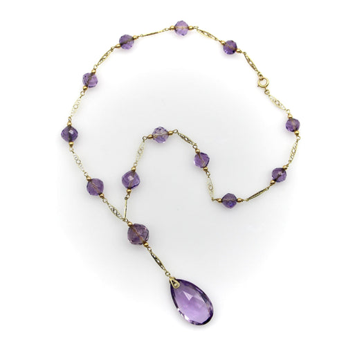 Collier Collier édouardien - Collier à perles d’améthyste Rose de France en or 14k 58 Facettes